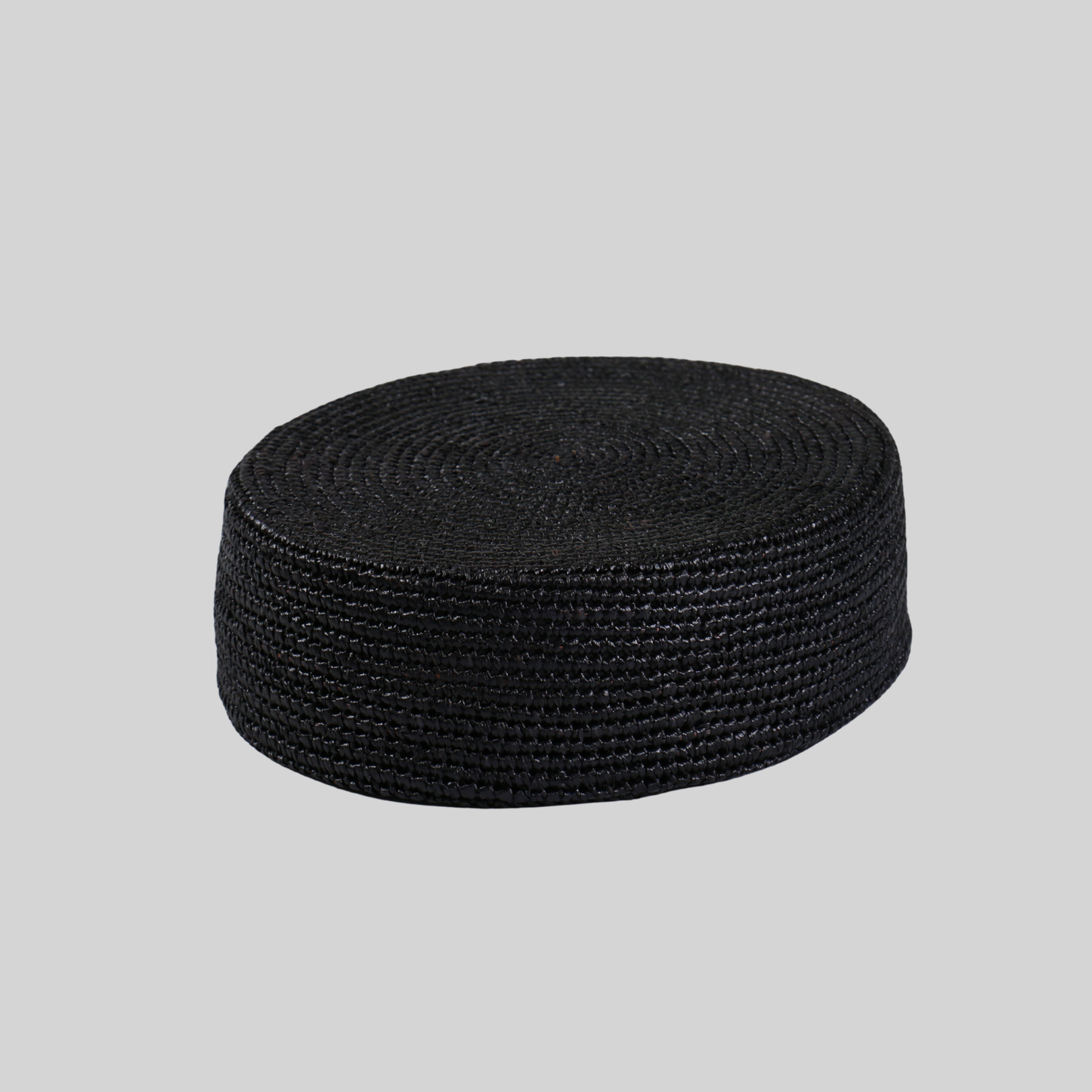 Black Raffia Crochet Pillbox Hat