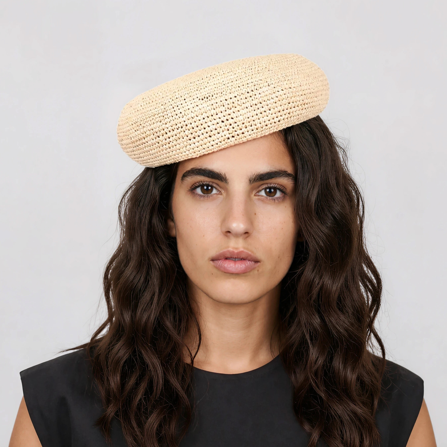 Natural Raffia Crochet Beret Hat