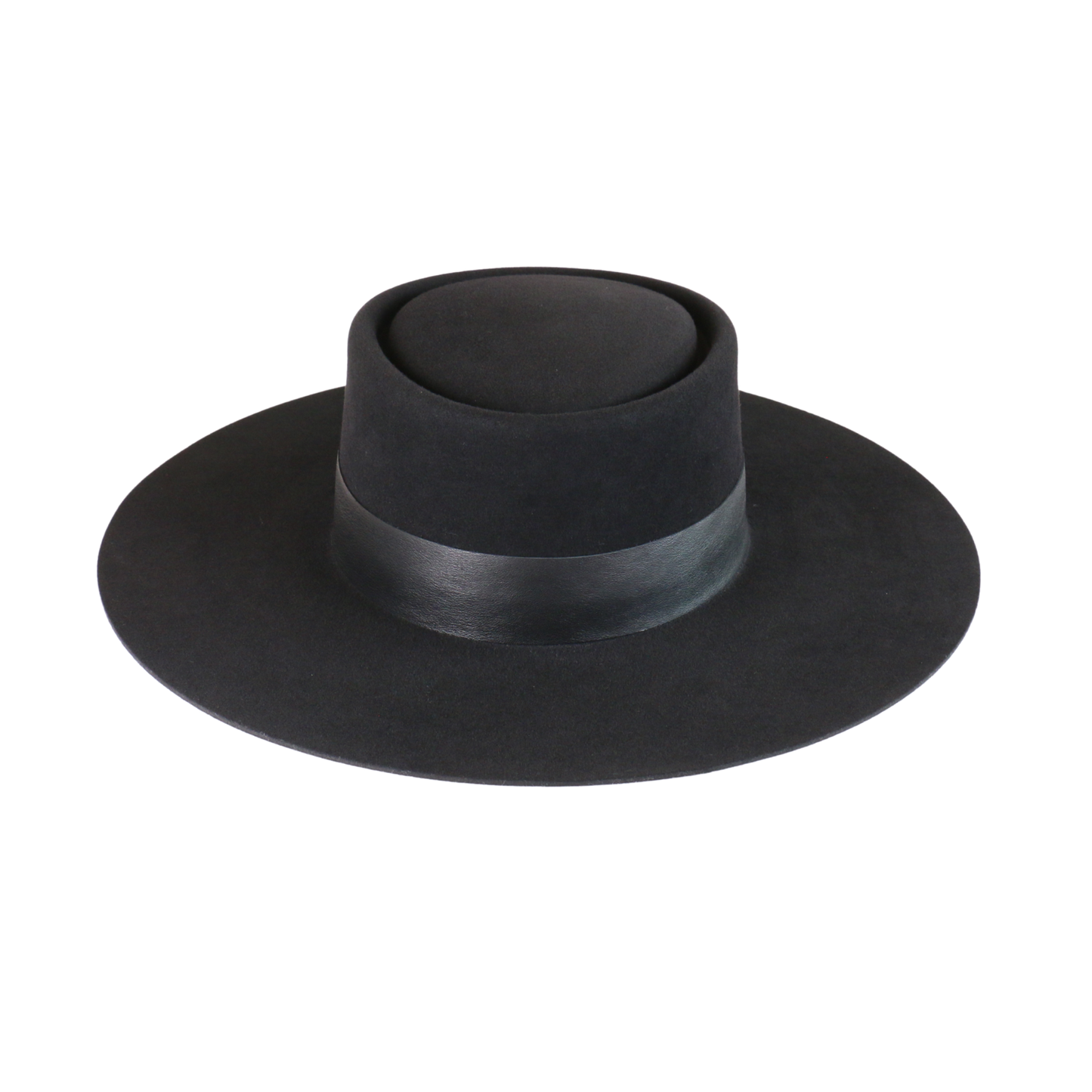 Black Felt Boater with Leather Band