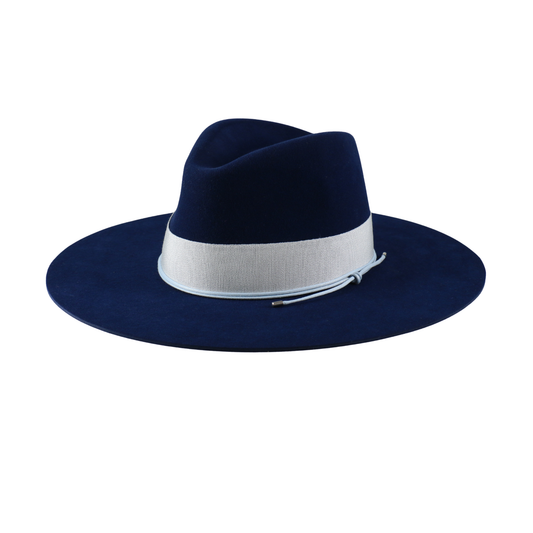 Navy Felt Fedora with Ribbon and Cord
