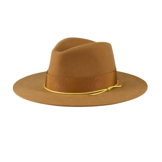 Camel Felt Fedora with Tonal Ribbon and Cord