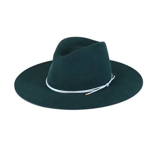 Forest Green Felt Fedora with Light Blue Cord