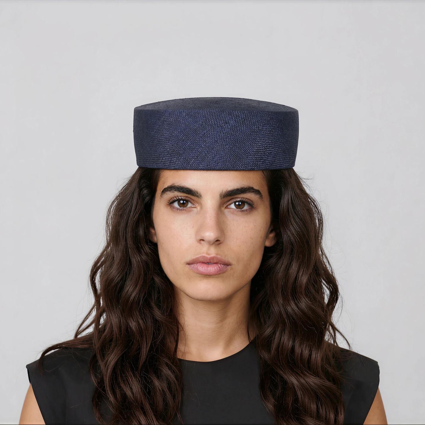 Midnight Blue Straw Pillbox Hat