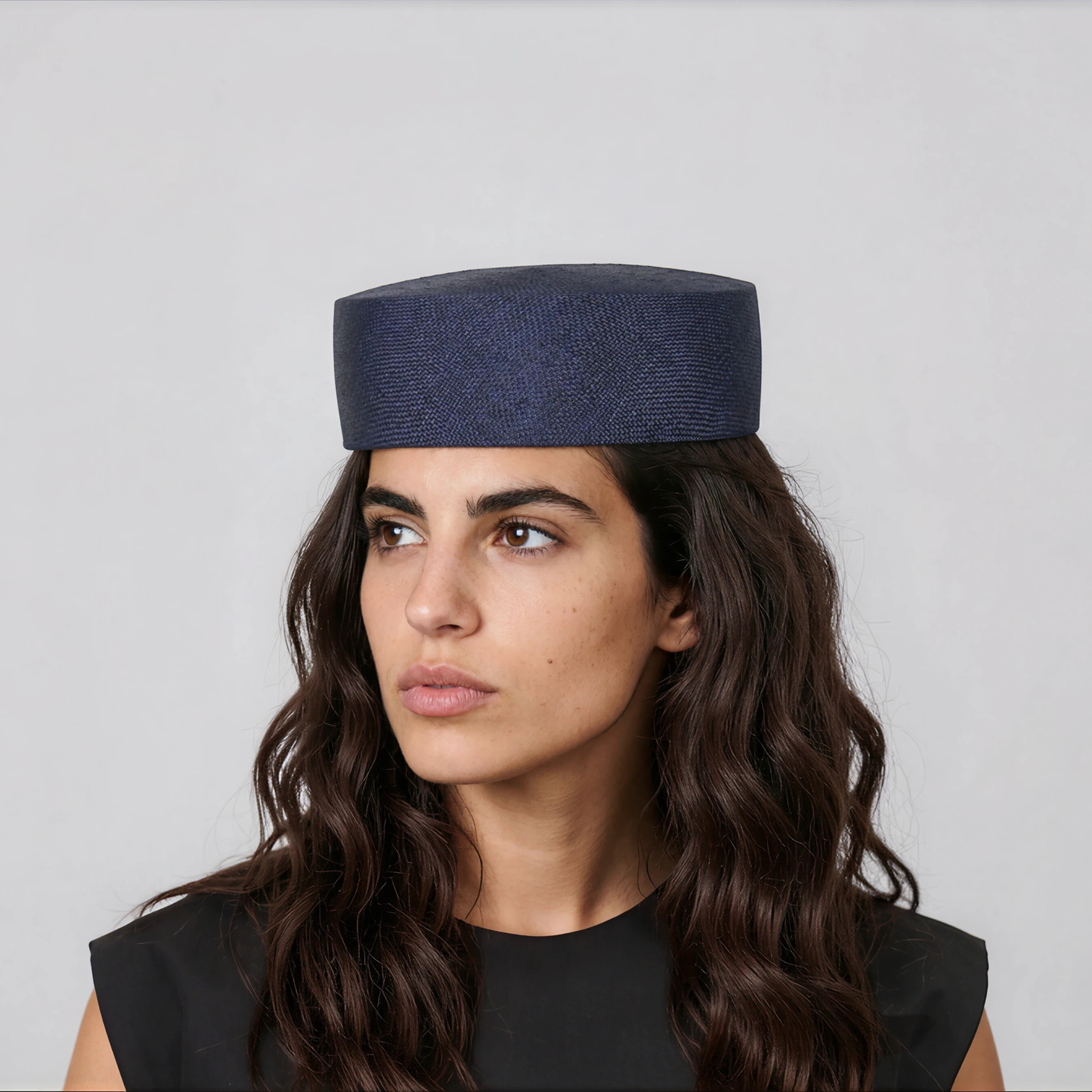 Midnight Blue Straw Pillbox Hat