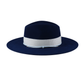 Navy Felt Fedora with Ribbon and Cord