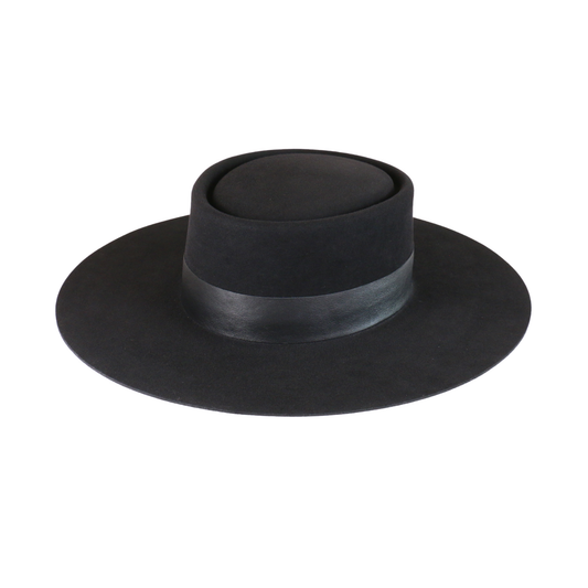 Black Felt Boater with Leather Band