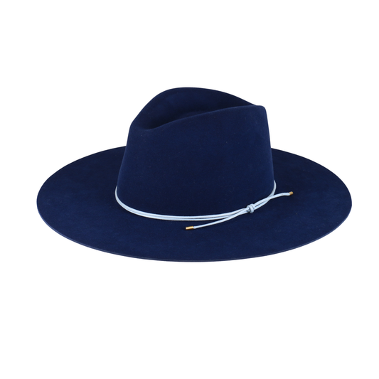 Navy Felt Fedora with Light Blue Cord