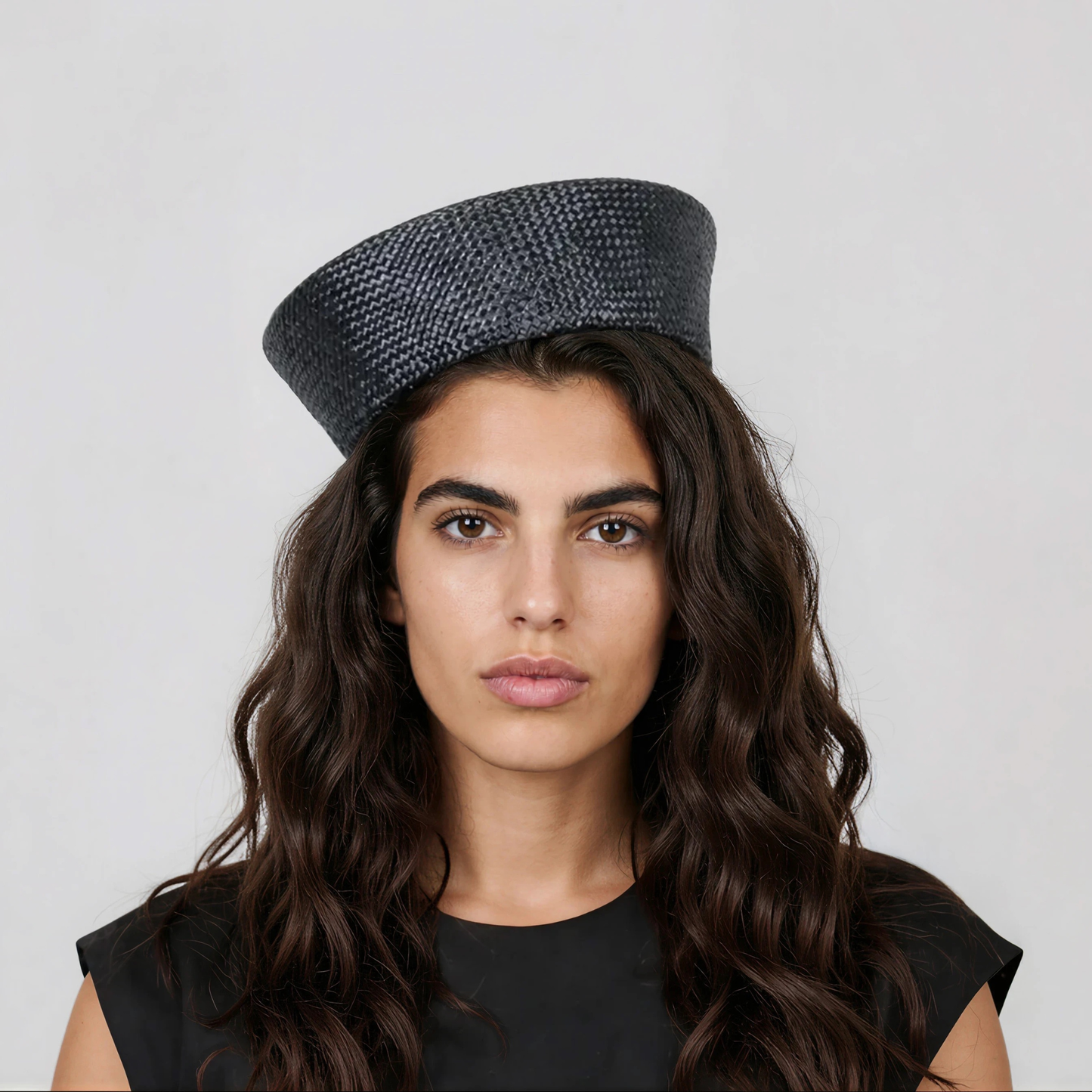 Black Tapered Straw Pillbox Hat