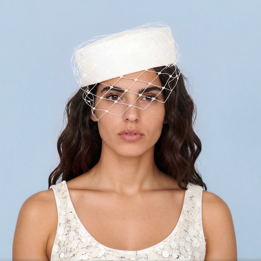 Bridal Pillbox Hat with Birdcage Veil